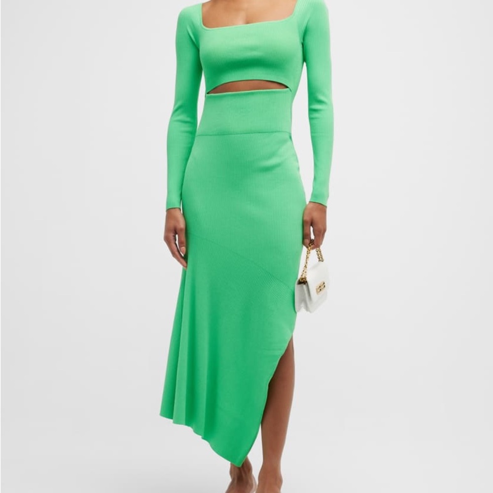 A.L.C. Ciara Ribbed Long Sleeve Aysmmetric Green Women's Dress